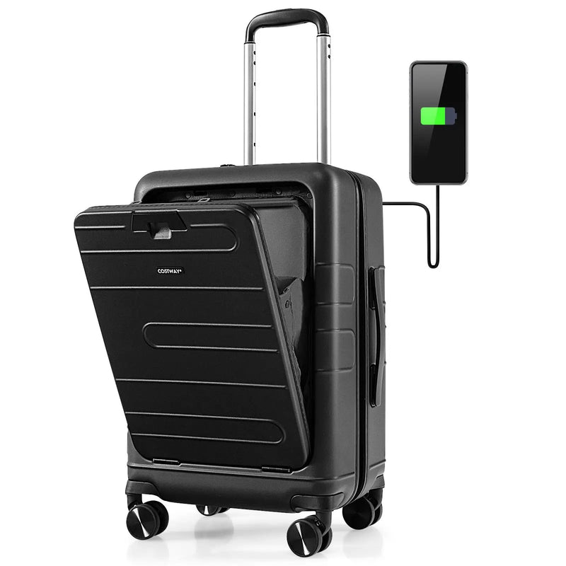 20 Inch Carry-on Luggage PC Hardside Suitcase TSA Lock with Front Pocket and USB Port by DirectDeals