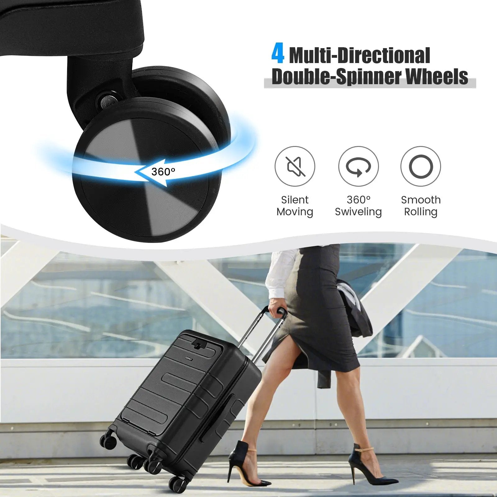 20 Inch Carry-on Luggage PC Hardside Suitcase TSA Lock with Front Pocket and USB Port by DirectDeals