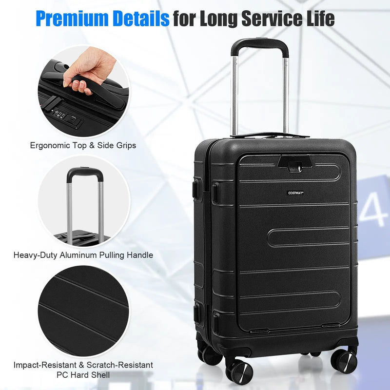 20 Inch Carry-on Luggage PC Hardside Suitcase TSA Lock with Front Pocket and USB Port by DirectDeals