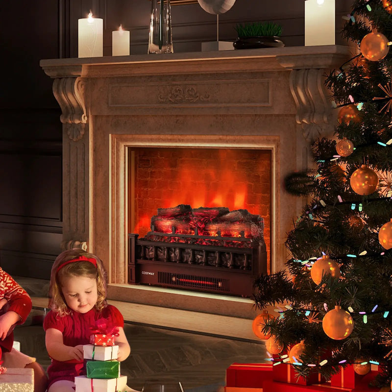 20 Inch Electric Fireplace Heater with Realistic Pinewood Ember Bed-Black by DirectDeals