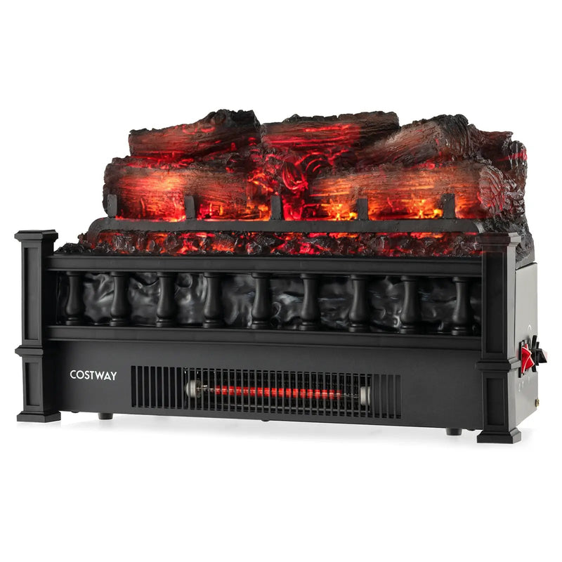 20 Inch Electric Fireplace Heater with Realistic Pinewood Ember Bed-Black by DirectDeals