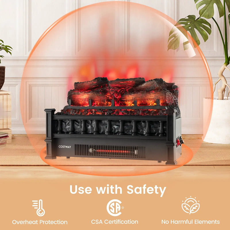 20 Inch Electric Fireplace Heater with Realistic Pinewood Ember Bed-Black by DirectDeals