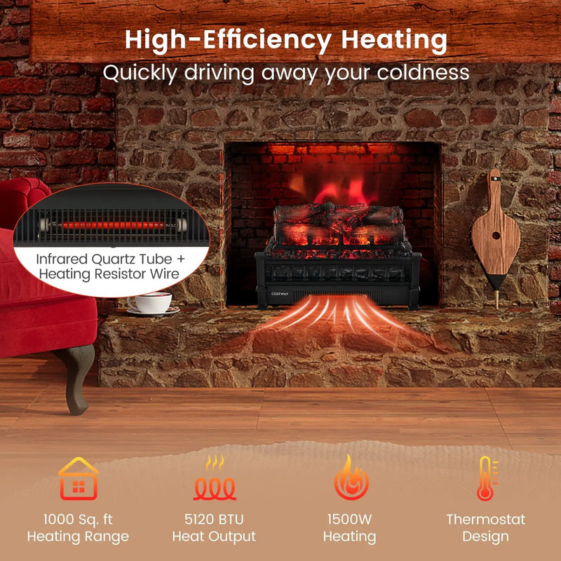 20 Inch Electric Fireplace Heater with Realistic Pinewood Ember Bed-Black by DirectDeals
