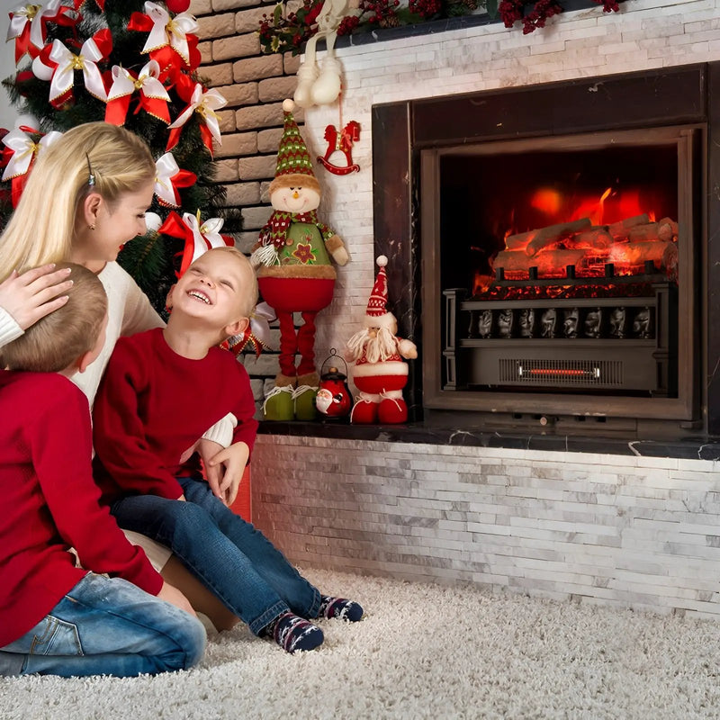 20 Inch Electric Fireplace Heater with Realistic Birchwood Ember Bed-Black by DirectDeals