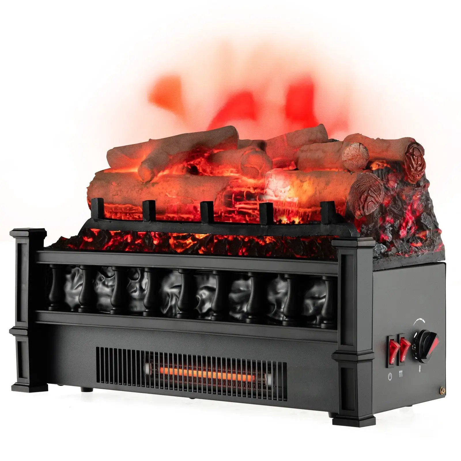 20 Inch Electric Fireplace Heater with Realistic Birchwood Ember Bed-Black by DirectDeals