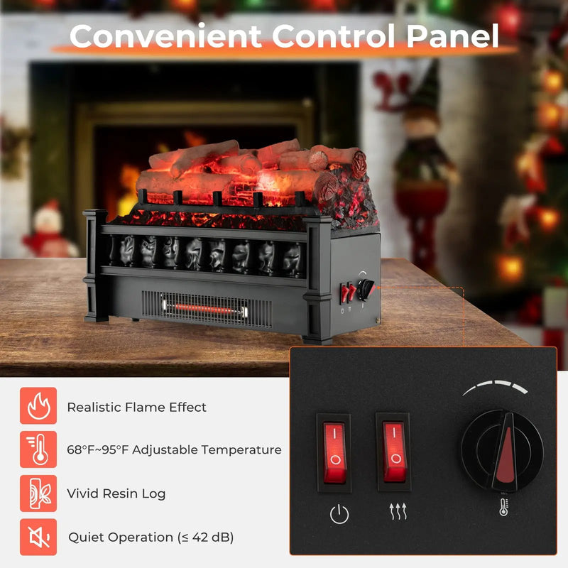 20 Inch Electric Fireplace Heater with Realistic Birchwood Ember Bed-Black by DirectDeals