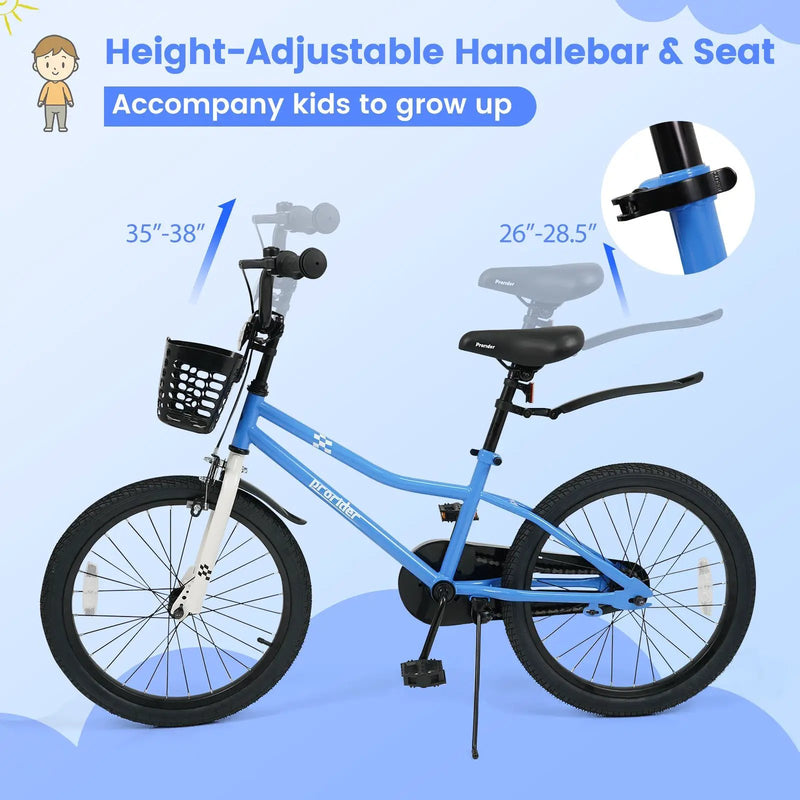 20 Inch Kids Bike Adjustable with Kickstand and Storage Basket for Aged 8+ Years by DirectDeals