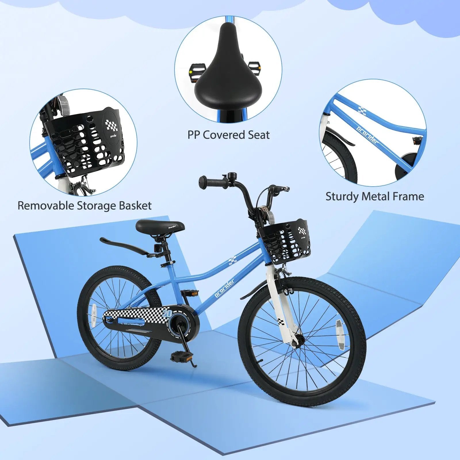 20 Inch Kids Bike Adjustable with Kickstand and Storage Basket for Aged 8+ Years by DirectDeals