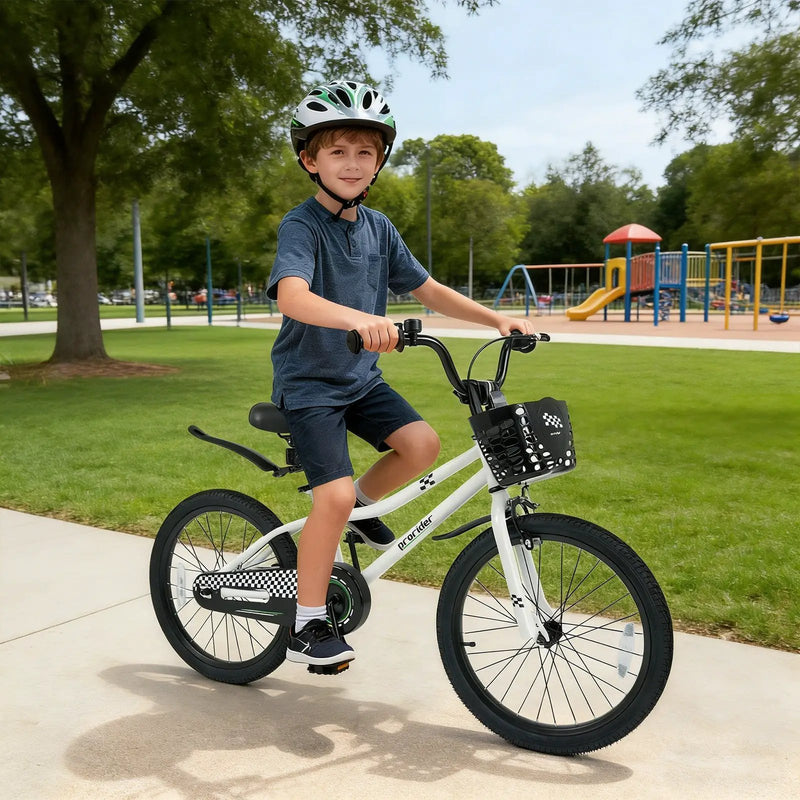 20 Inch Kids Bike Adjustable with Kickstand and Storage Basket for Aged 8+ Years by DirectDeals