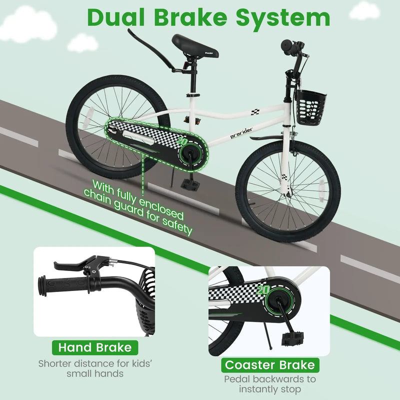 20 Inch Kids Bike Adjustable with Kickstand and Storage Basket for Aged 8+ Years by DirectDeals