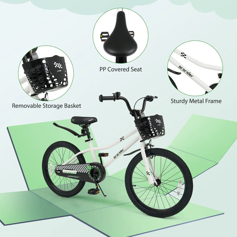 20 Inch Kids Bike Adjustable with Kickstand and Storage Basket for Aged 8+ Years by DirectDeals