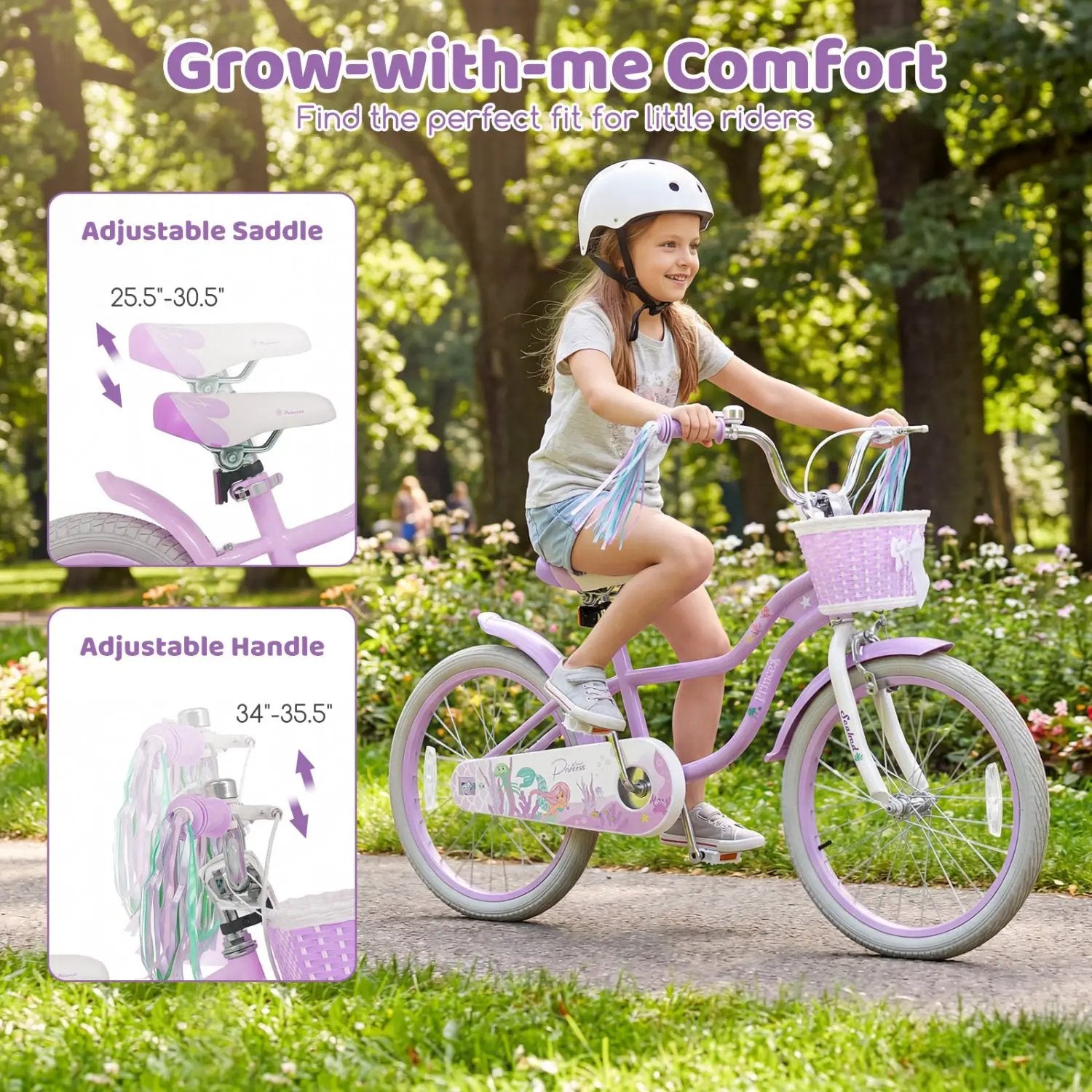 Kids Bike 12-20 Inch with Training Wheels & Basket Purple by DirectDeals