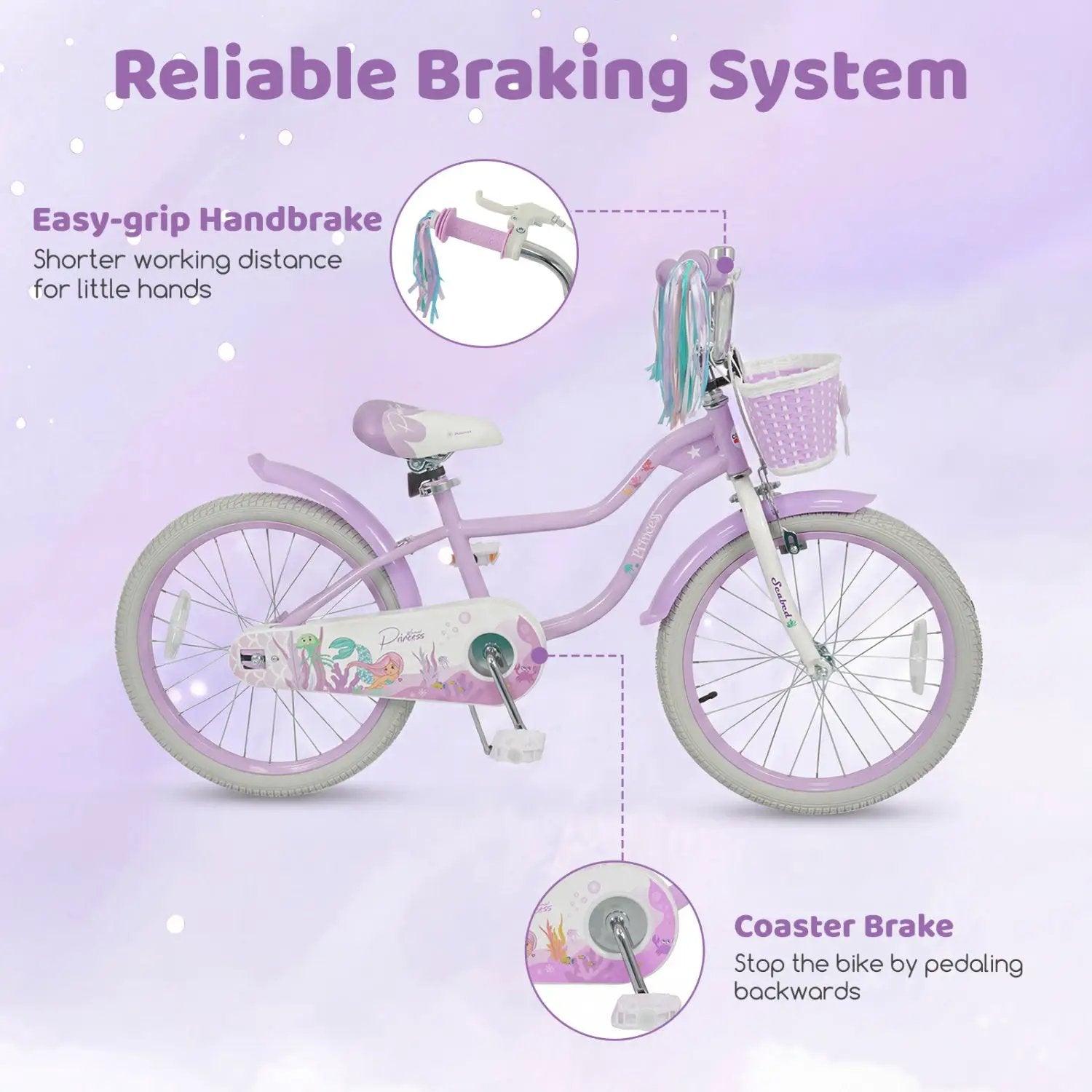Kids Bike 12-20 Inch with Training Wheels & Basket Purple by DirectDeals
