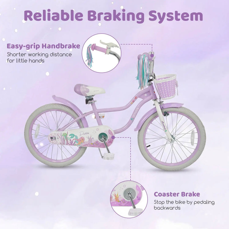 Kids Bike 12-20 Inch with Training Wheels & Basket Purple by DirectDeals
