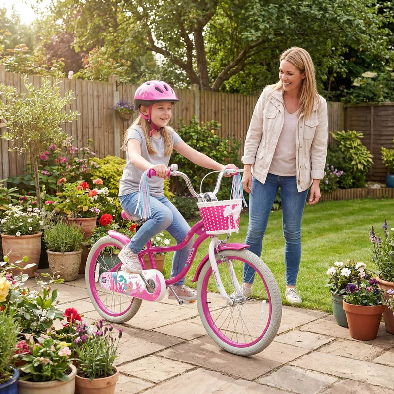 Kids Bike 18-Inch with Training Wheels and Basket Rose Red by DirectDeals
