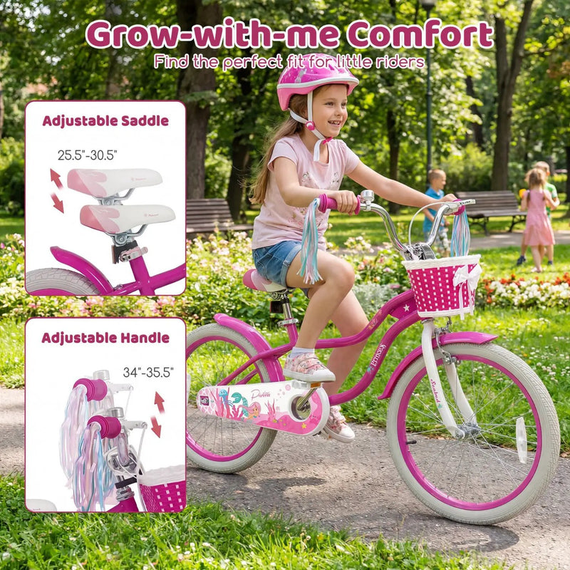 Kids Bike 18-Inch with Training Wheels and Basket Rose Red by DirectDeals