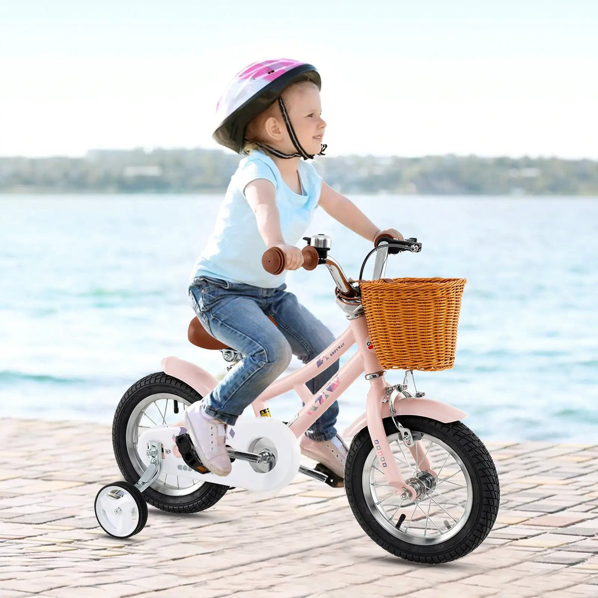 14 Inch Kids Bike Retro Bicycle with Adjustable Height and Basket for Ages 3-5 Years Old- by DirectDeals