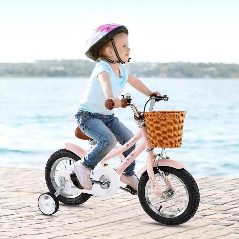 14 Inch Kids Bike Retro Bicycle with Adjustable Height and Basket for Ages 3-5 Years Old- by DirectDeals