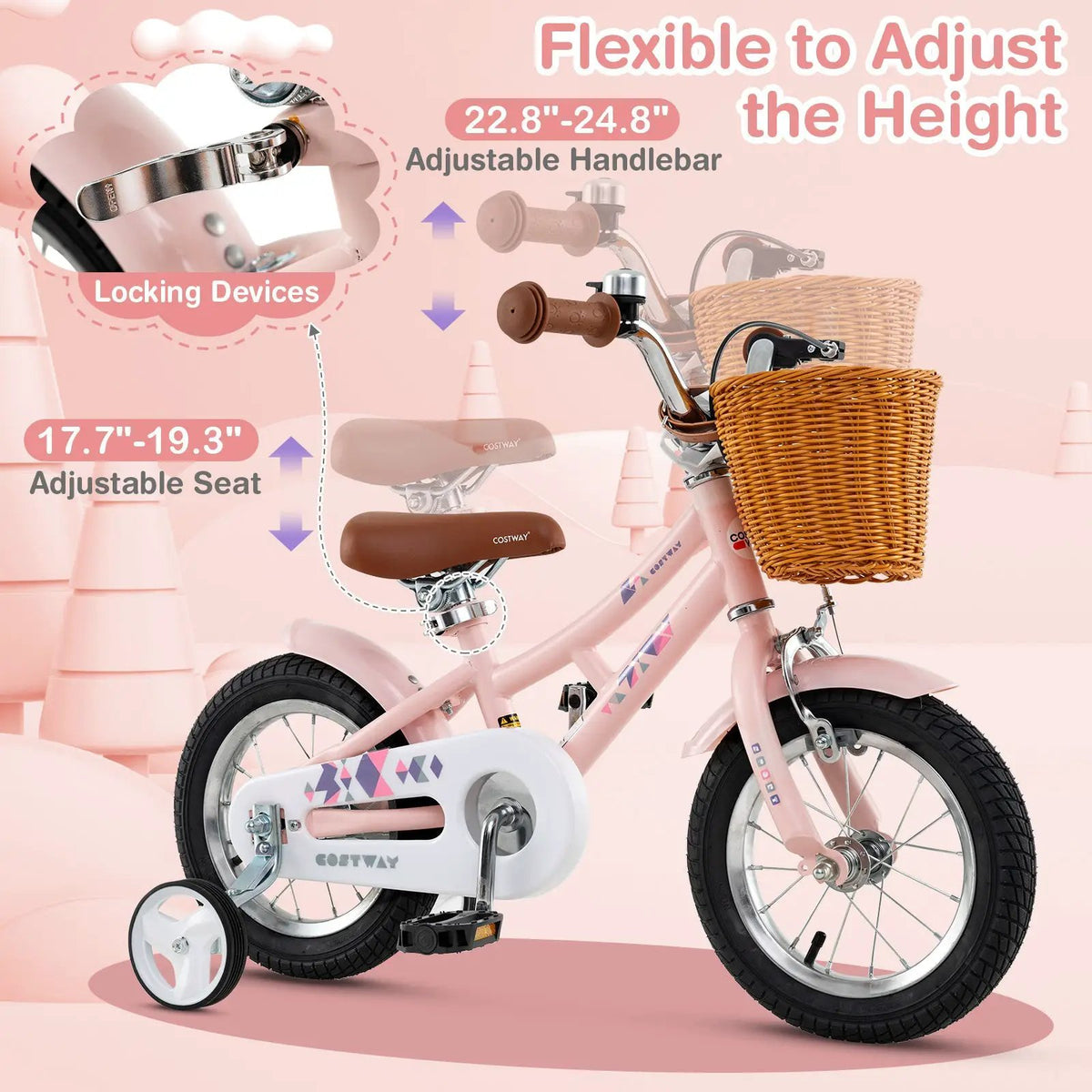 14 Inch Kids Bike Retro Bicycle with Adjustable Height and Basket for Ages 3-5 Years Old- by DirectDeals