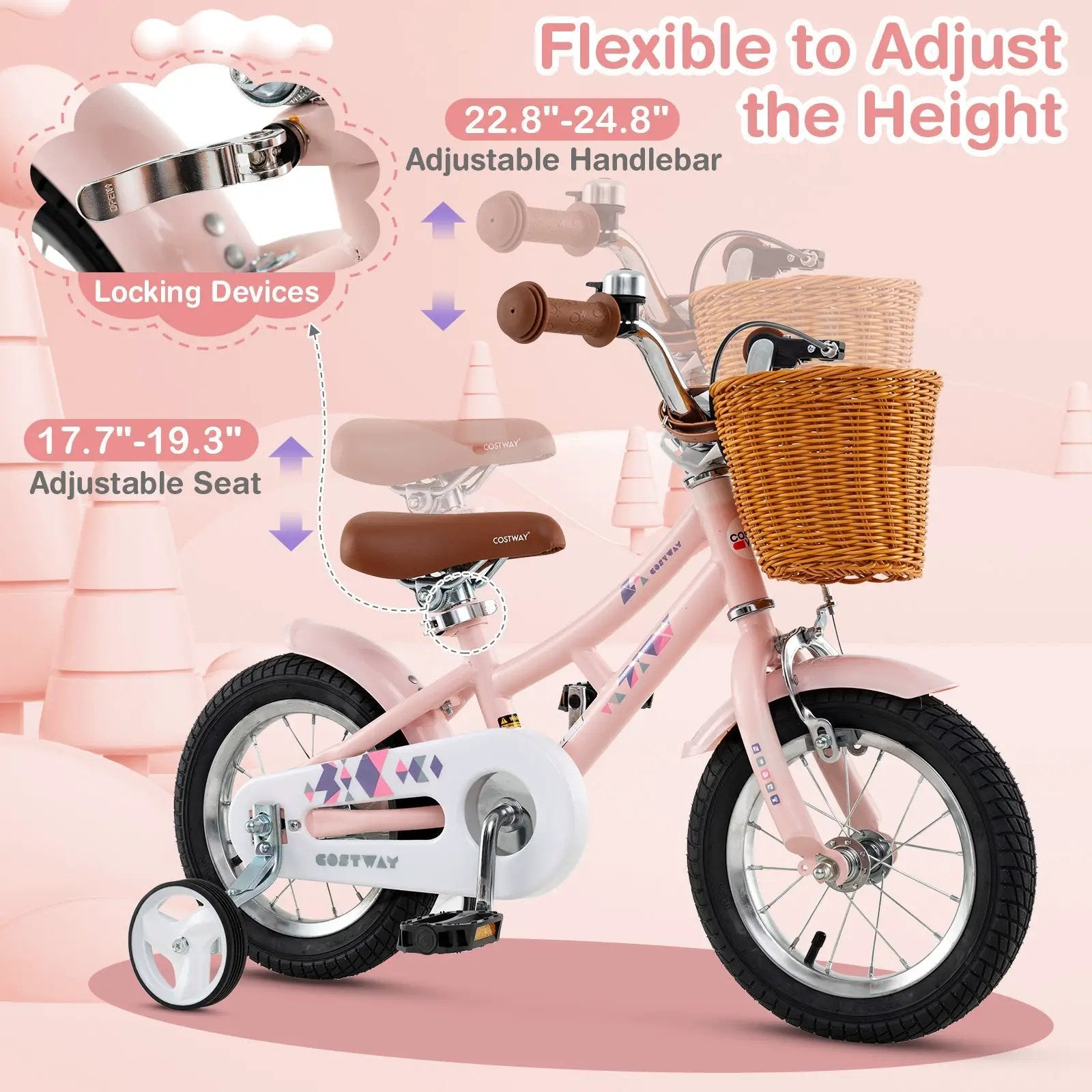 14 Inch Kids Bike Retro Bicycle with Adjustable Height and Basket for Ages 3-5 Years Old- by DirectDeals