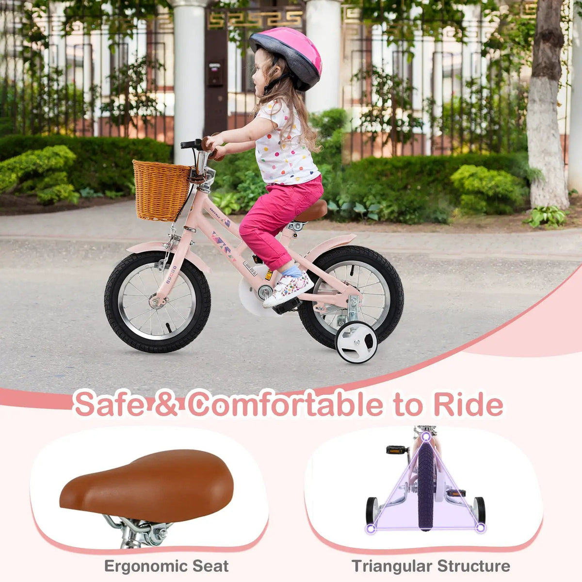 14 Inch Kids Bike Retro Bicycle with Adjustable Height and Basket for Ages 3-5 Years Old- by DirectDeals