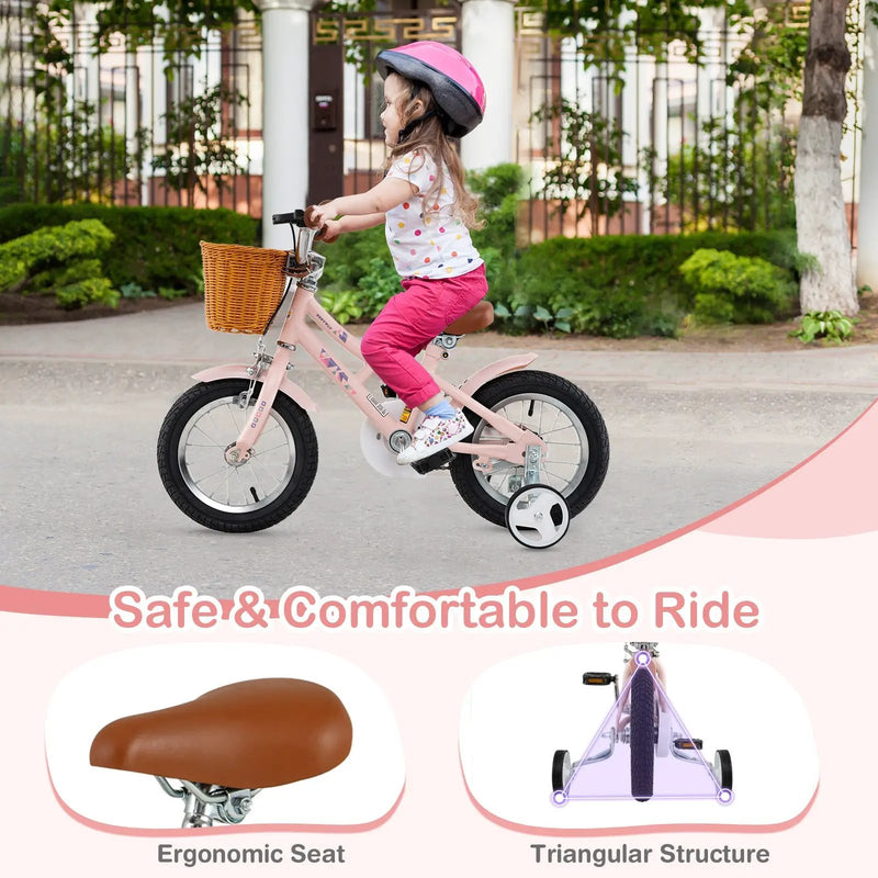 14 Inch Kids Bike Retro Bicycle with Adjustable Height and Basket for Ages 3-5 Years Old- by DirectDeals