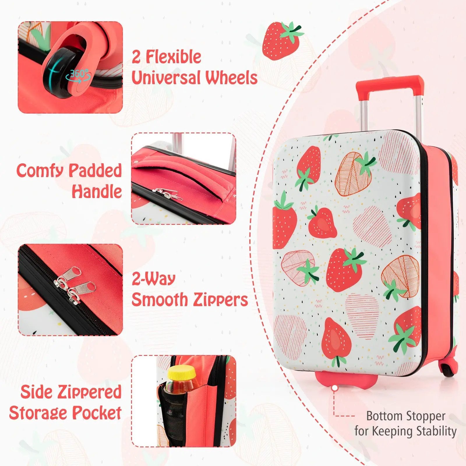 20 Inch Kids Rolling Luggage Foldable Hardshell Carry-on Suitcase on Wheels by DirectDeals