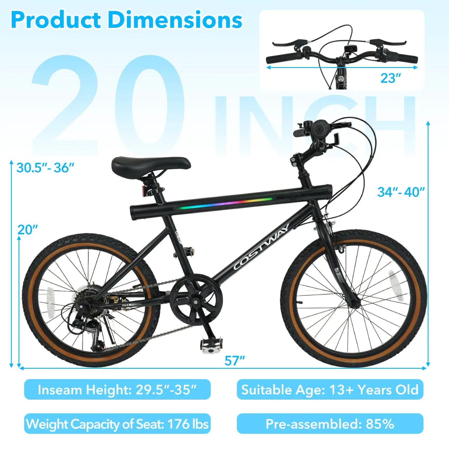 20 Inch LED-lit Cycling Bike with 2 Speakers and Ambient Lights for Men and Women by DirectDeals