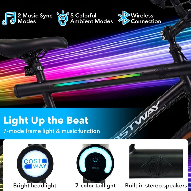 20 Inch LED-lit Cycling Bike with 2 Speakers and Ambient Lights for Men and Women by DirectDeals