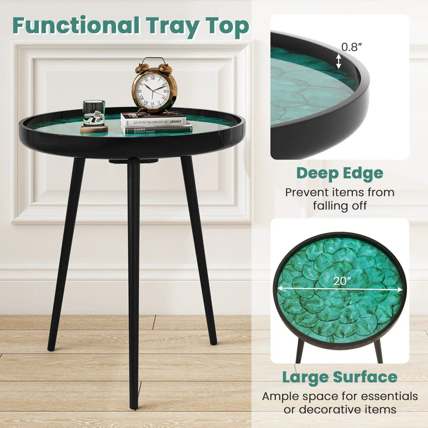 Sea Shell End Table with Tray Top - Mid-Century Modern by DirectDeals