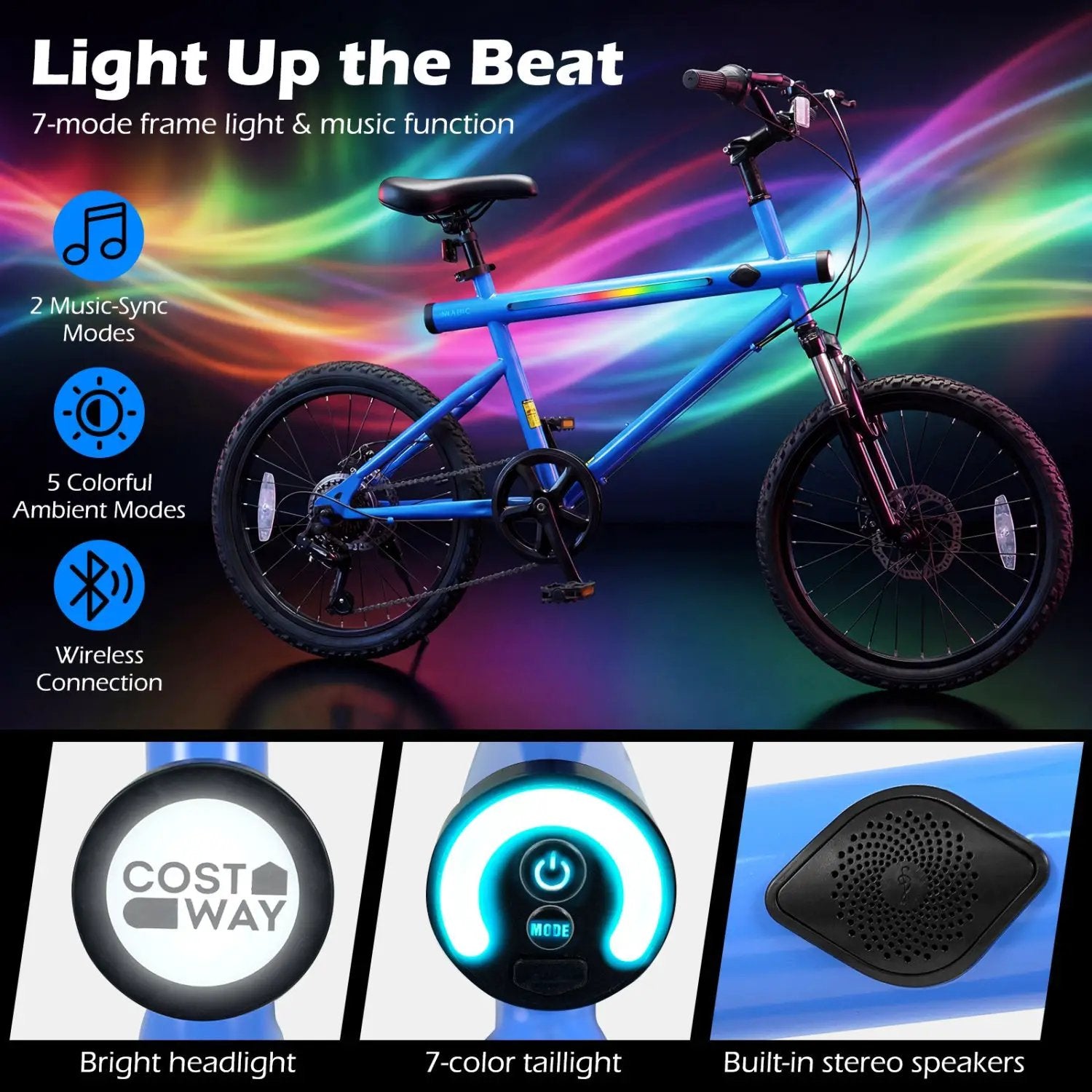 20 Inch Commuter Bicycle LED-lit with 6-Speed Shimano Twist Shifting and Stereo Speakers by DirectDeals