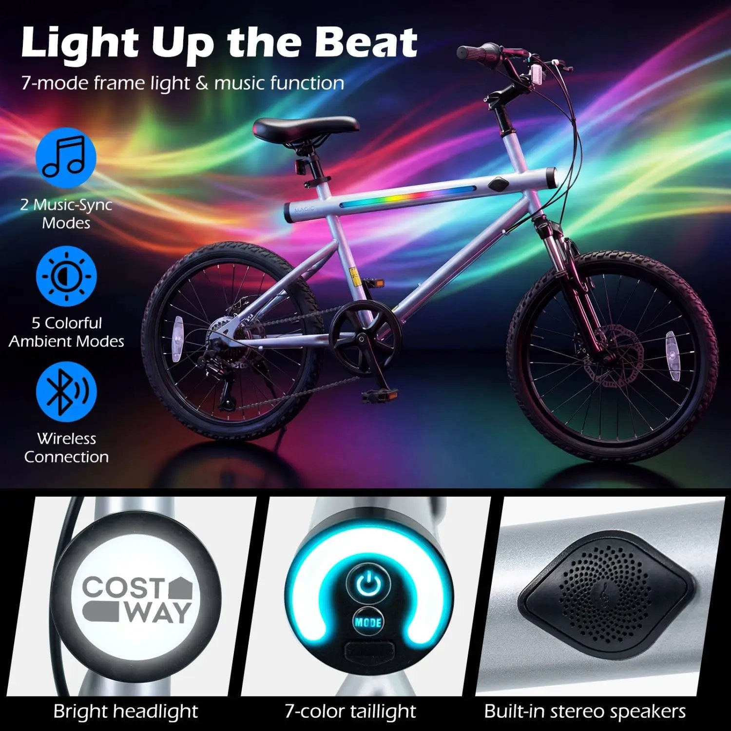20 Inch Commuter Bicycle LED-lit with 6-Speed Shimano Twist Shifting and Stereo Speakers by DirectDeals