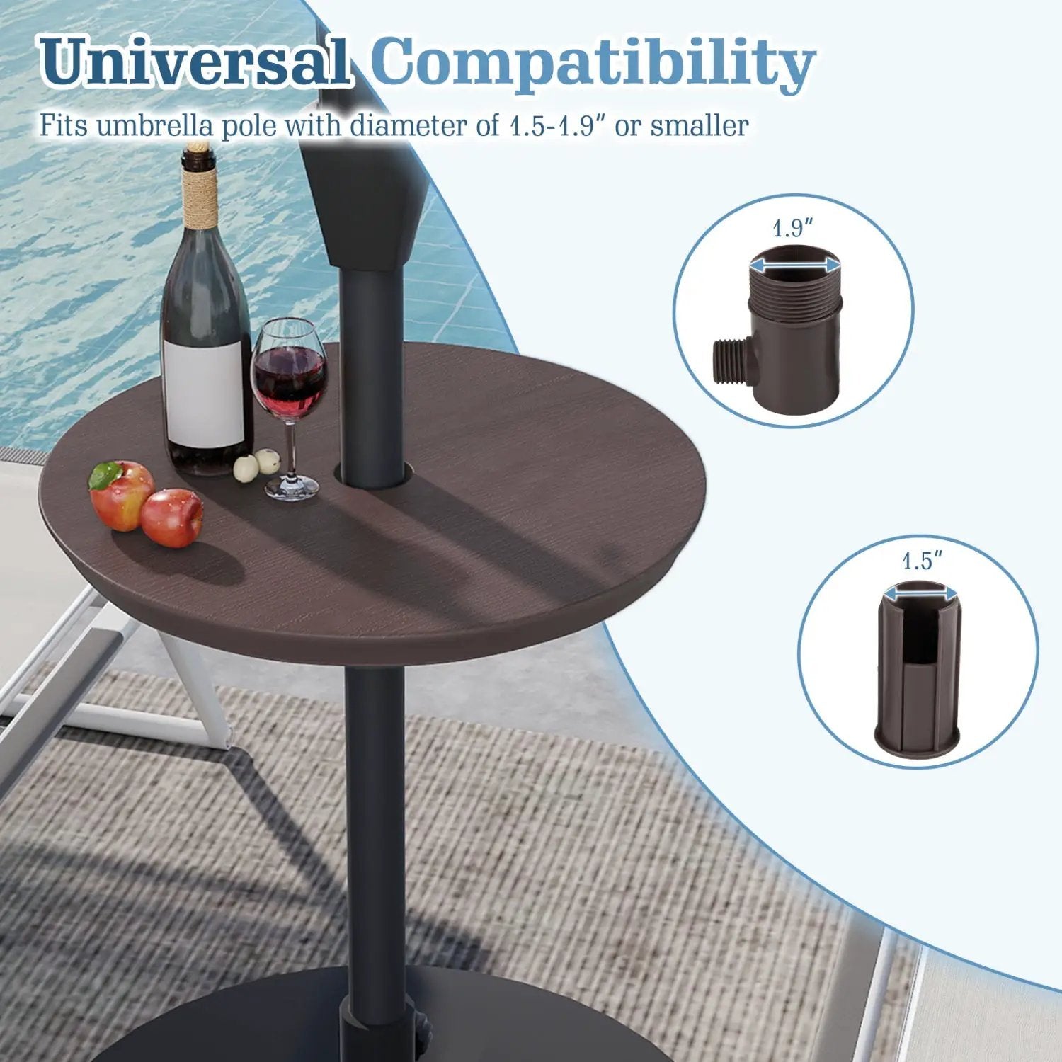 20 Inch Outdoor Adjustable Umbrella Table for 2 Sizes Patio Umbrella Pole by DirectDeals
