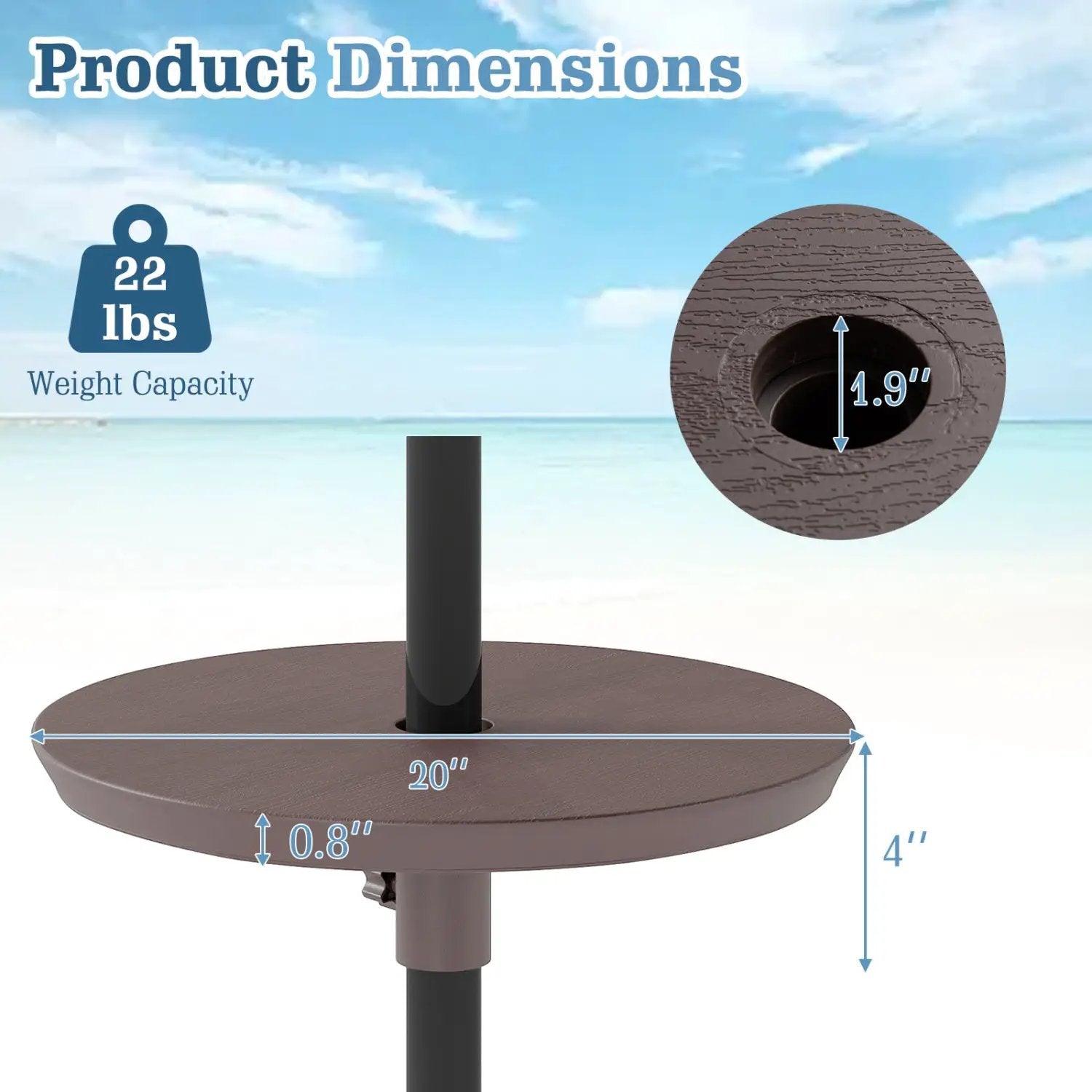 20 Inch Outdoor Adjustable Umbrella Table for 2 Sizes Patio Umbrella Pole by DirectDeals