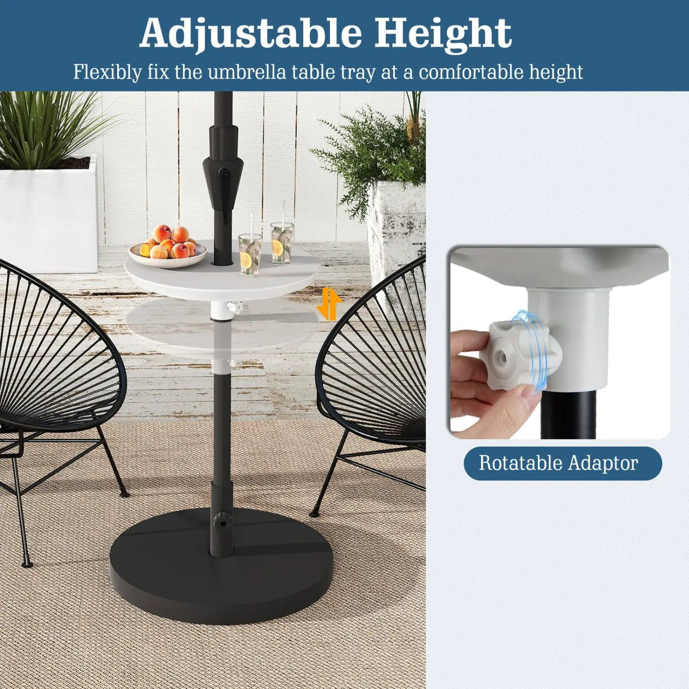 20 Inch Outdoor Adjustable Umbrella Table for 2 Sizes Patio Umbrella Pole by DirectDeals