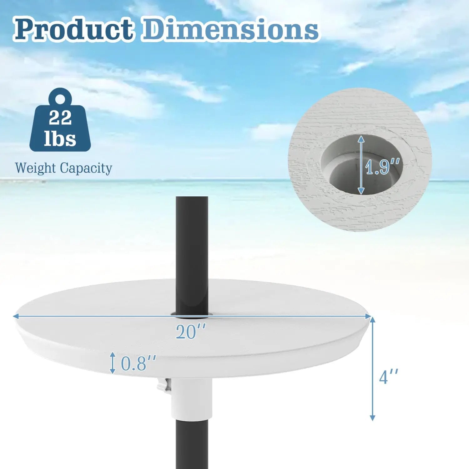 20 Inch Outdoor Adjustable Umbrella Table for 2 Sizes Patio Umbrella Pole by DirectDeals
