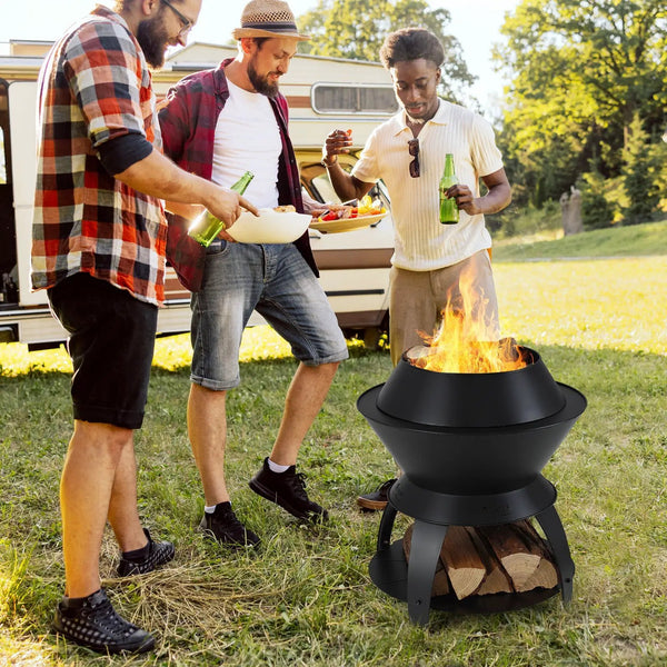 20 Inch Patio Fire Pit Metal Camping Fire Bowl with Pot Holder and Storage Shelf-Black, photo 2 of 8