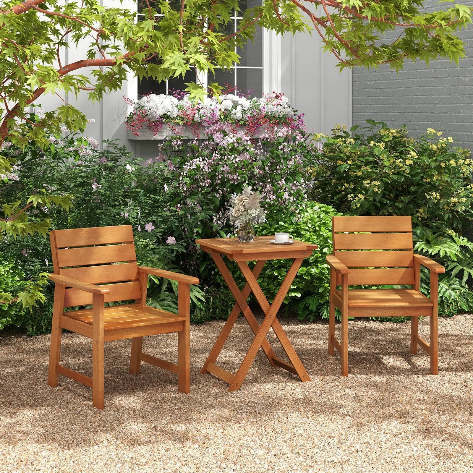 20 Inch Hardwood Patio Folding Table with Slatted Tabletop by DirectDeals
