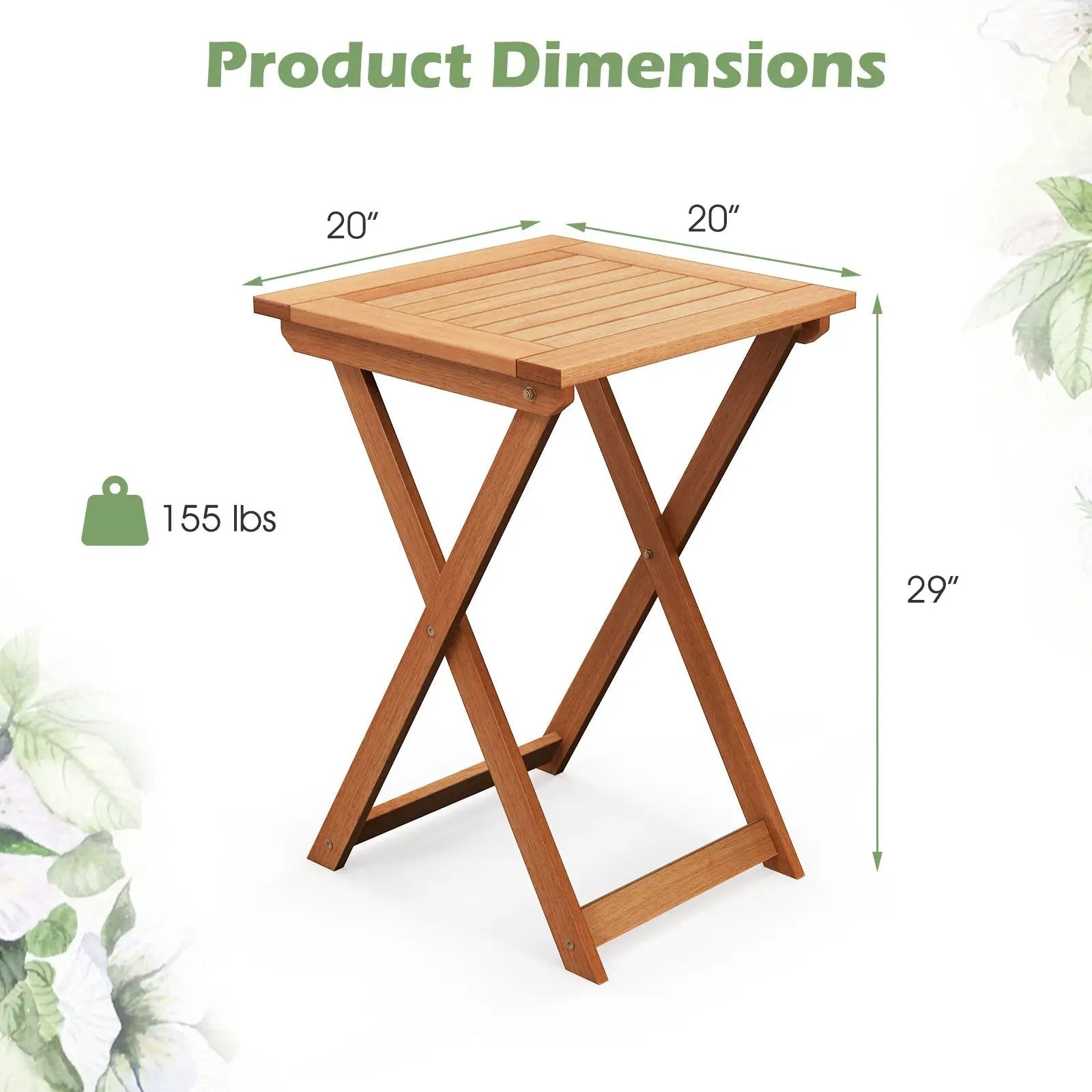 20 Inch Hardwood Patio Folding Table with Slatted Tabletop by DirectDeals