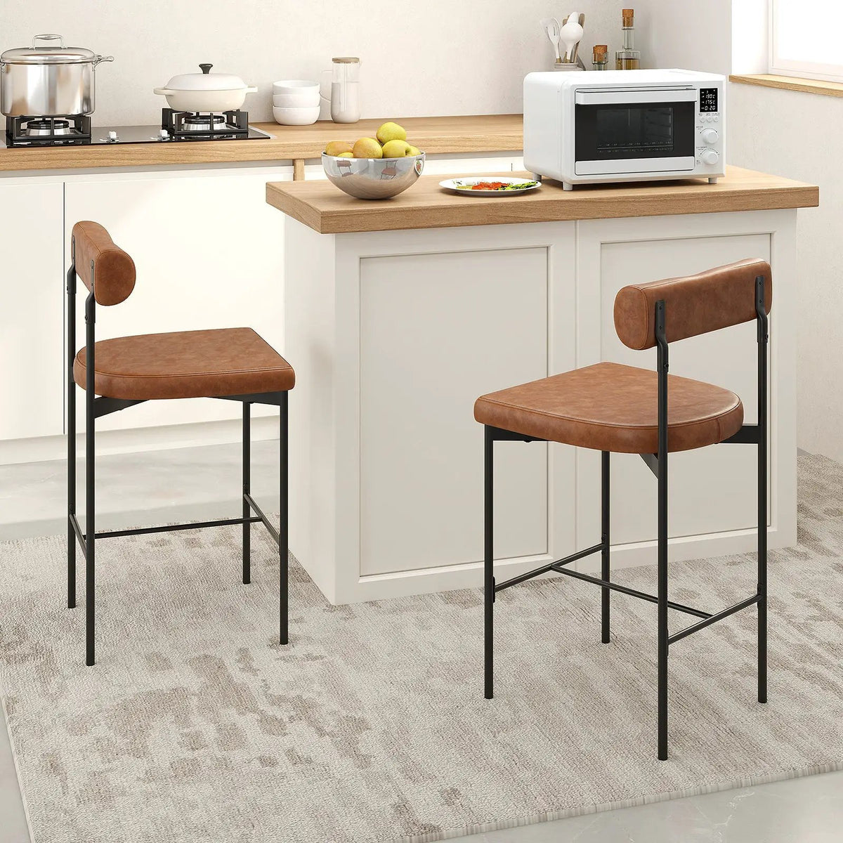 26 Inch Upholstered Bar Stools Set of 2 Counter Height Bar Chairs with Backrest by DirectDeals