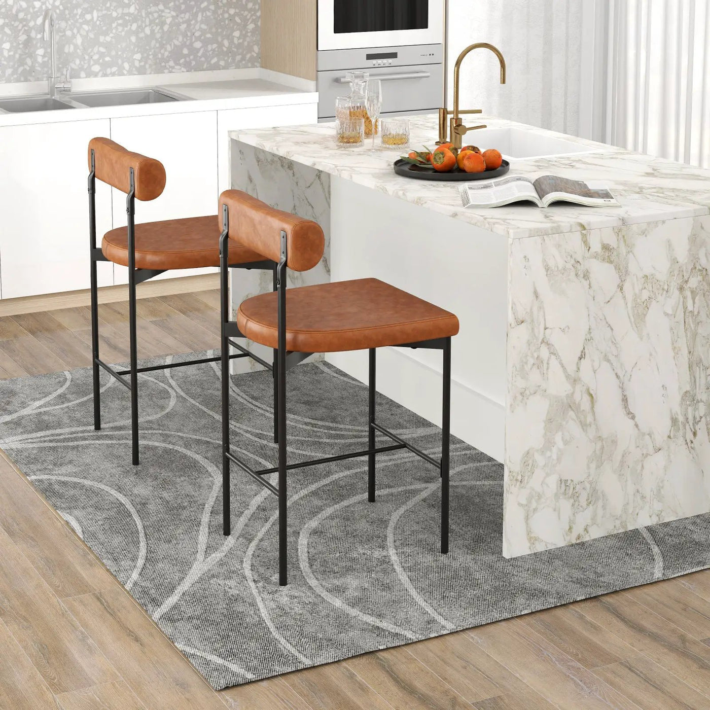 26 Inch Upholstered Bar Stools Set of 2 Counter Height Bar Chairs with Backrest by DirectDeals