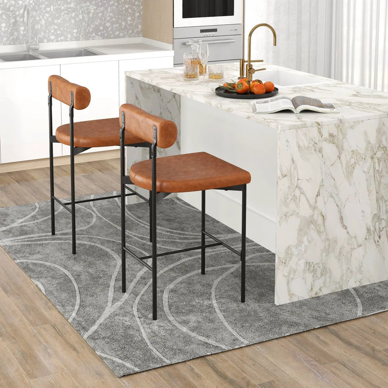 26 Inch Upholstered Bar Stools Set of 2 Counter Height Bar Chairs with Backrest by DirectDeals