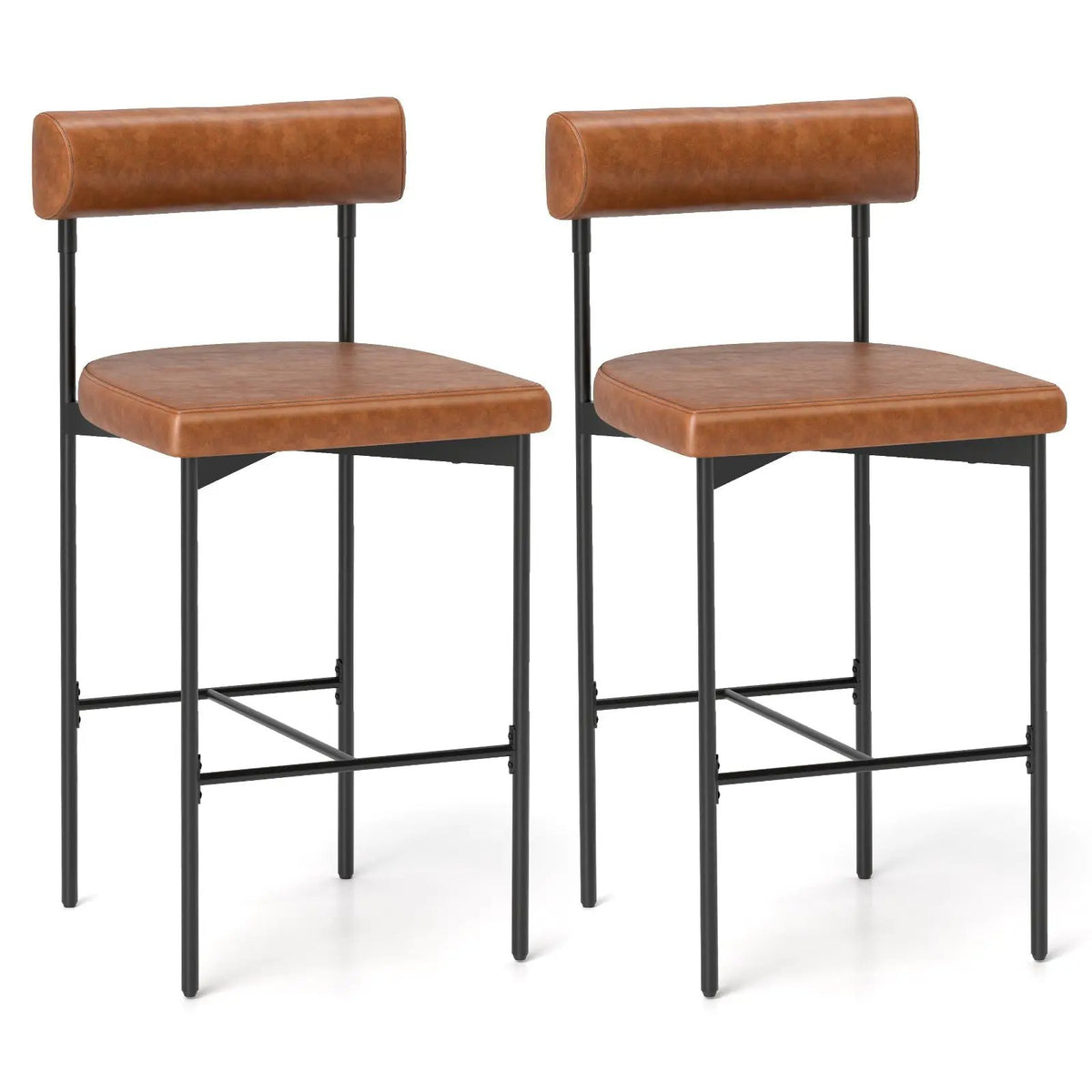 26 Inch Upholstered Bar Stools Set of 2 Counter Height Bar Chairs with Backrest by DirectDeals