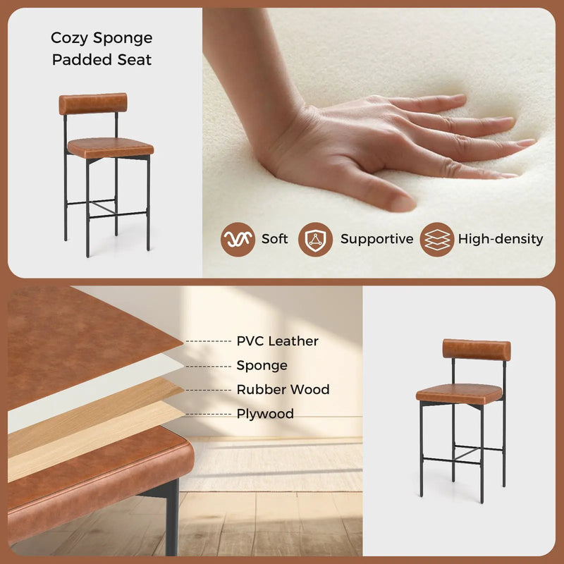 26 Inch Upholstered Bar Stools Set of 2 Counter Height Bar Chairs with Backrest by DirectDeals