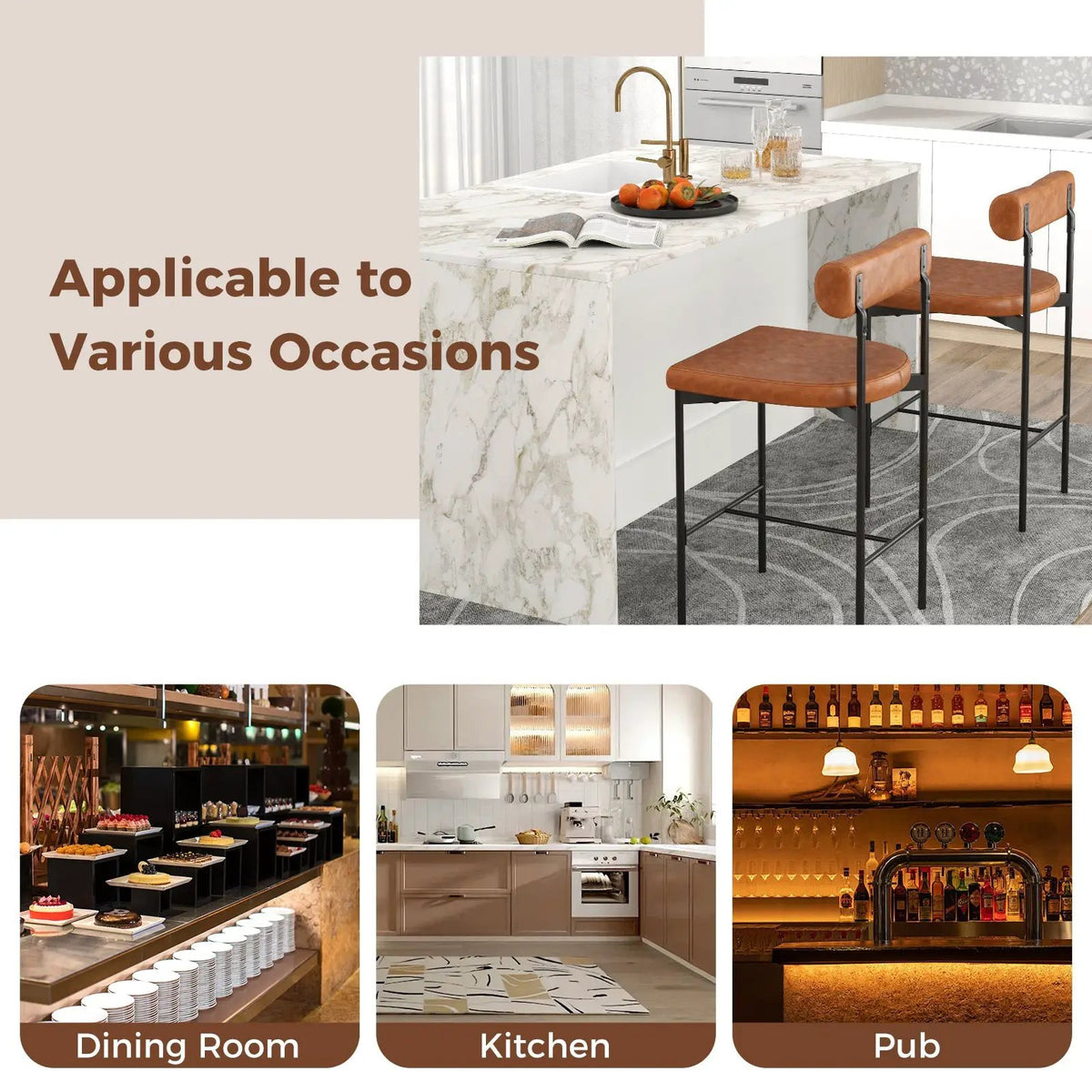 26 Inch Upholstered Bar Stools Set of 2 Counter Height Bar Chairs with Backrest by DirectDeals
