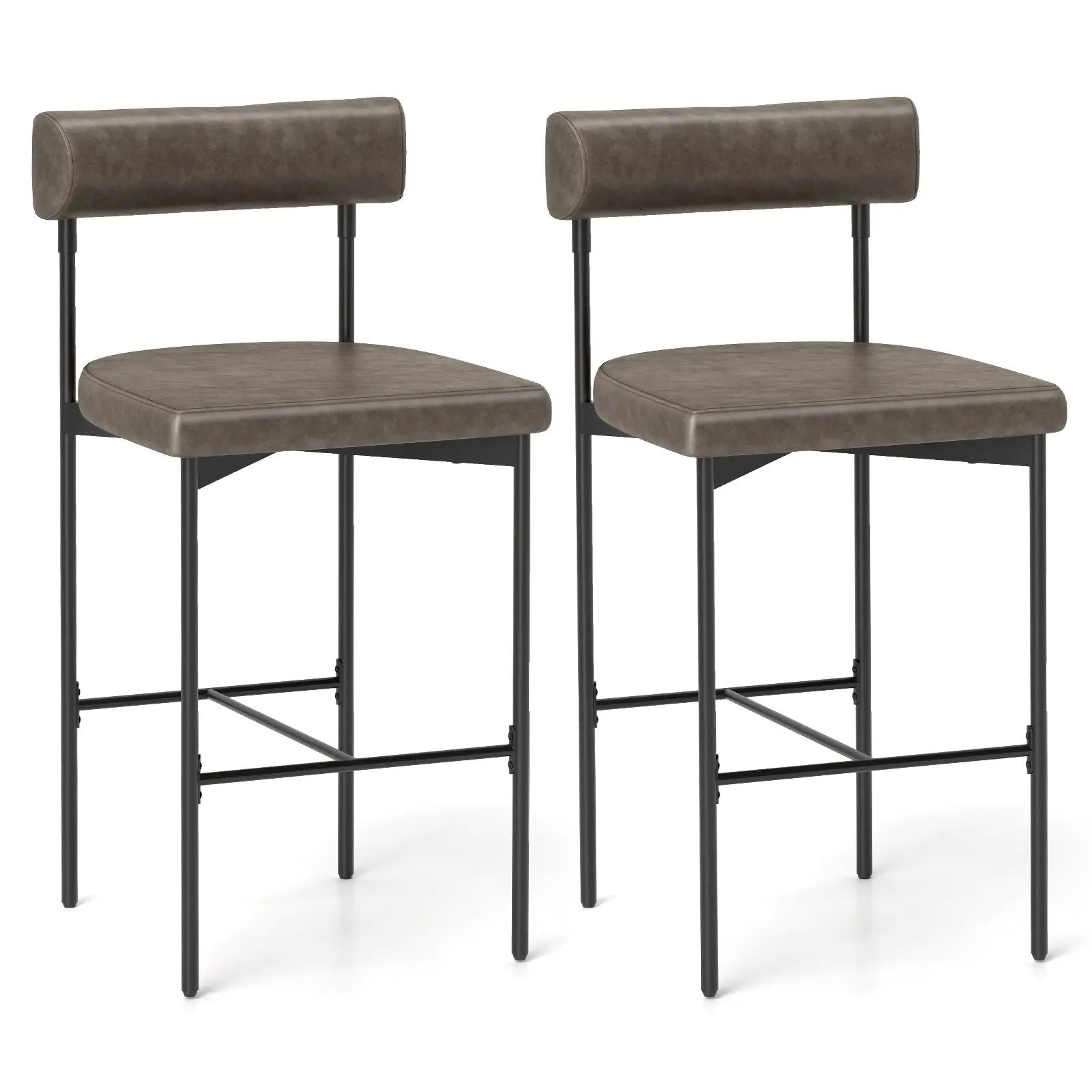 26 Inch Upholstered Bar Stools Set of 2 Counter Height Bar Chairs with Backrest by DirectDeals