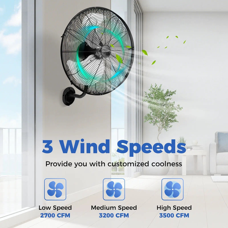20 Inch Wall Mount Fan with 3 Fan Speeds and Adjustable Tilt Head-Black by DirectDeals