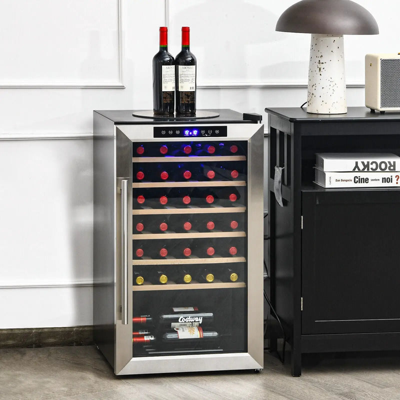 20 Inch Wine Refrigerator for 33 Bottles and Tempered Glass Door-Silver by DirectDeals