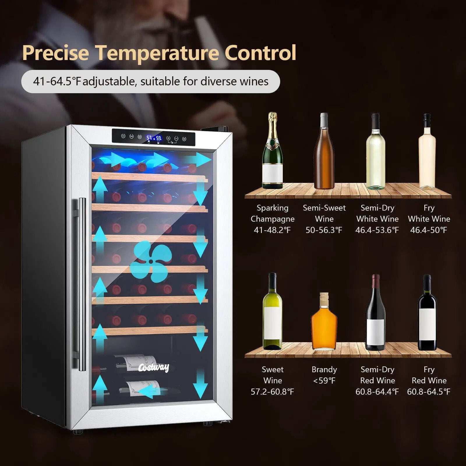 20 Inch Wine Refrigerator for 33 Bottles and Tempered Glass Door-Silver by DirectDeals
