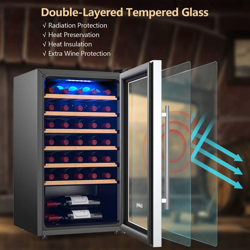 20 Inch Wine Refrigerator for 33 Bottles and Tempered Glass Door-Silver by DirectDeals